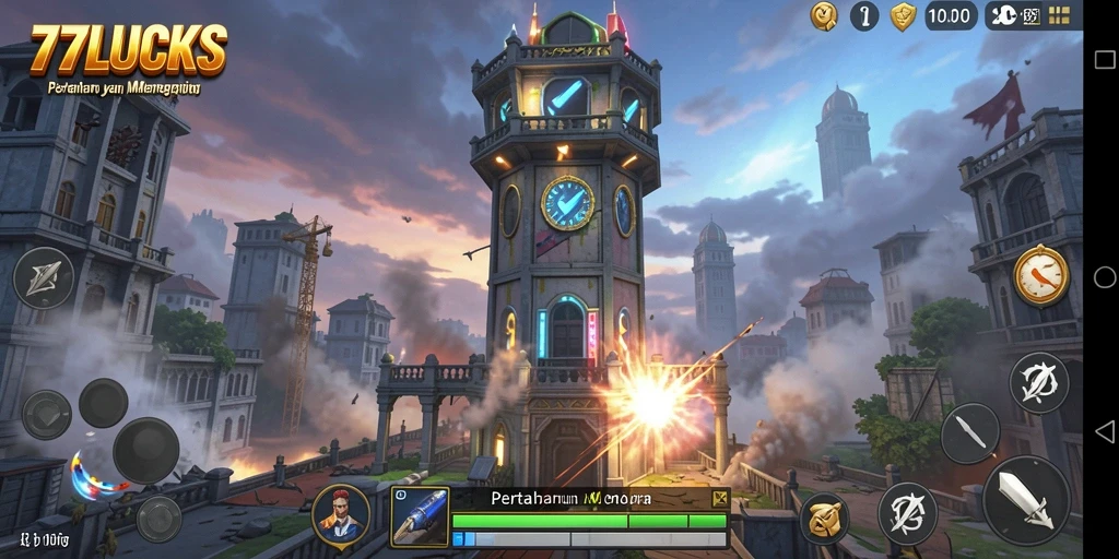 Tampilan gameplay menegangkan dari 77LUCKS dalam mode Tower Defense.