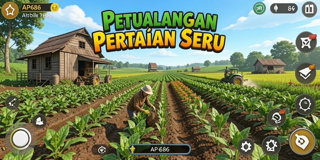 Screenshot menunjukkan momen seru saat panen di ladang.