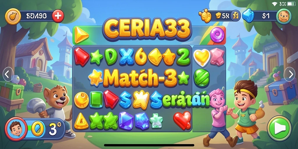Gameplay ceria dalam game Match-3 penuh warna.