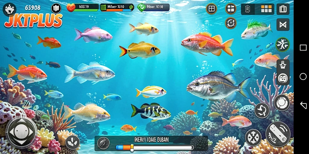 Screenshot utama JKTPLUS menampilkan gameplay Tembak Ikan yang penuh aksi.