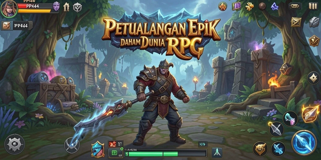 Screenshot utama <strong>PP444</strong> menampilkan aksi seru dalam pertarungan RPG.