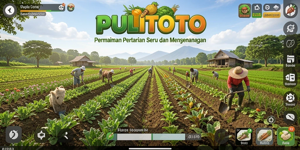 Screenshot gameplay PULITOTO yang menunjukkan suasana pertanian yang menakjubkan.
