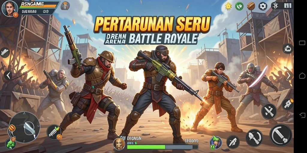 Tampilan gameplay RSNGAME yang seru dalam pertarungan Battle Royale.