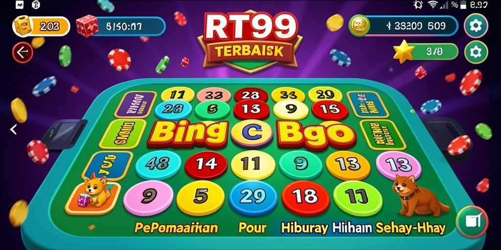 Screenshot gameplay RT99 menunjukkan suasana bermain Bingo yang menggembirakan.
