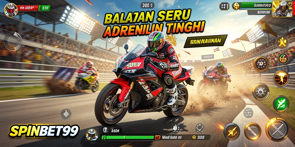 Gameplay SPINBET99 yang seru saat balapan motor.
