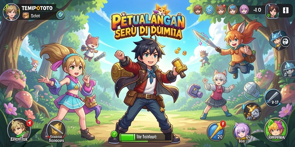 Screenshot TEMPOTOTO menampilkan karakter Anime dalam aksi petualangan seru.
