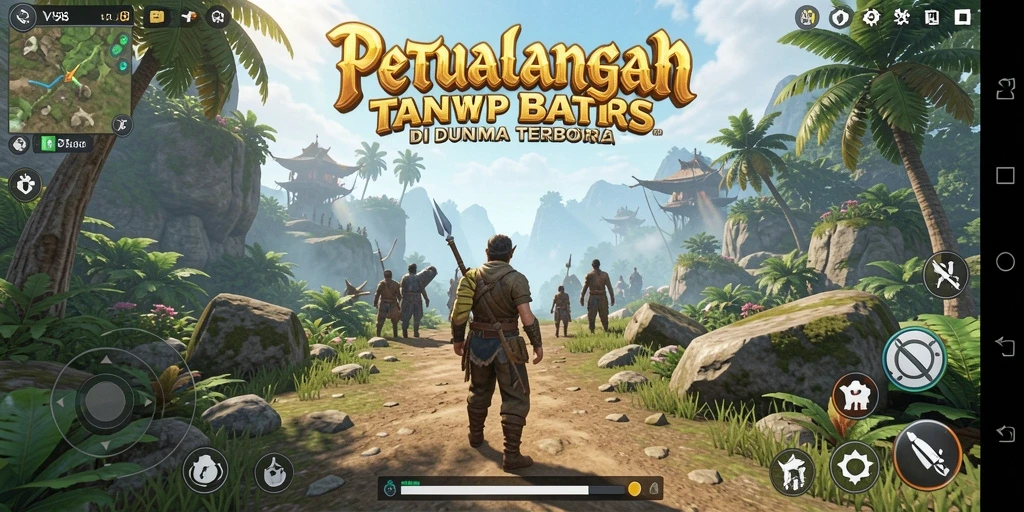 Screenshot gameplay V98 menampilkan petualangan dalam dunia terbuka yang luas.