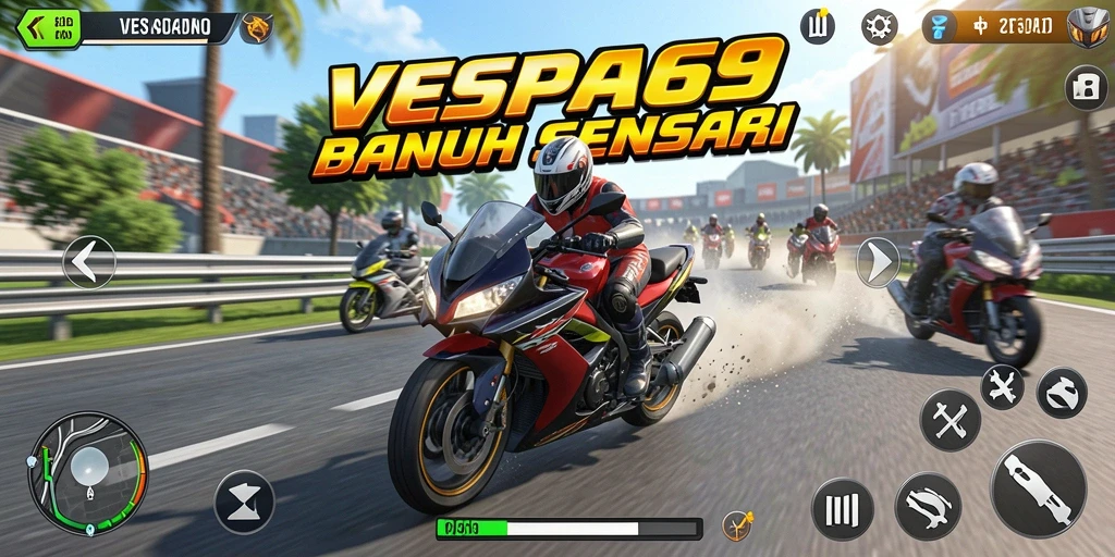 Screenshot menampilkan aksi balapan mendebarkan di VESPA69.
