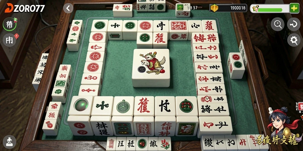 Tampilan gameplay seru dari ZORO77 dengan elemen Mahjong yang menarik.